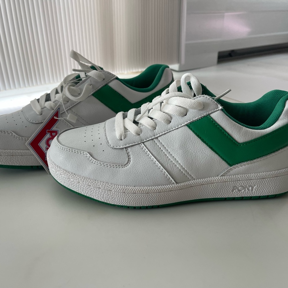 “Pony” White and Green Sneakers